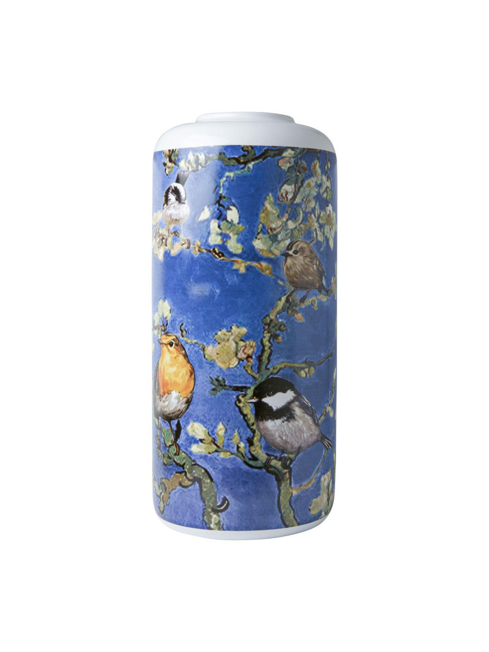 Heinen Delfts Blauw Cilinder vaas vogels Van Gogh 31cm