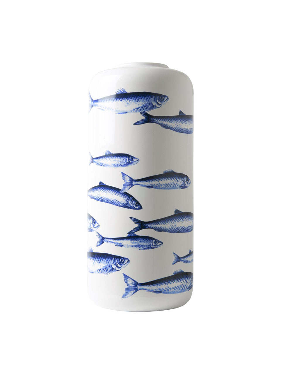 Heinen Delfts Blauw cilindervaas Vissen