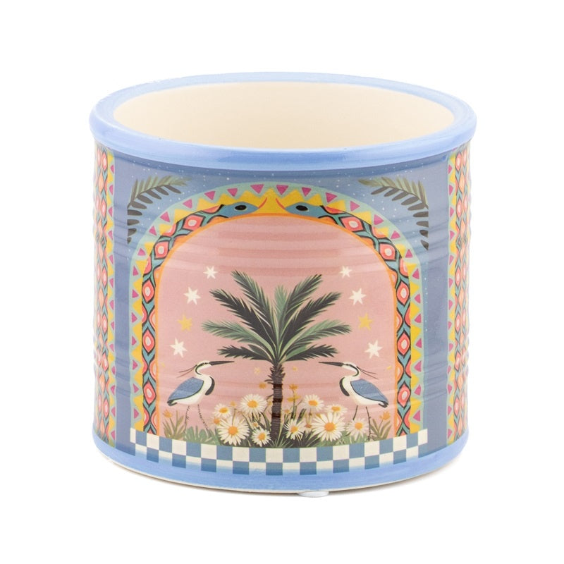 Aardewerk bloempot palm bird klein