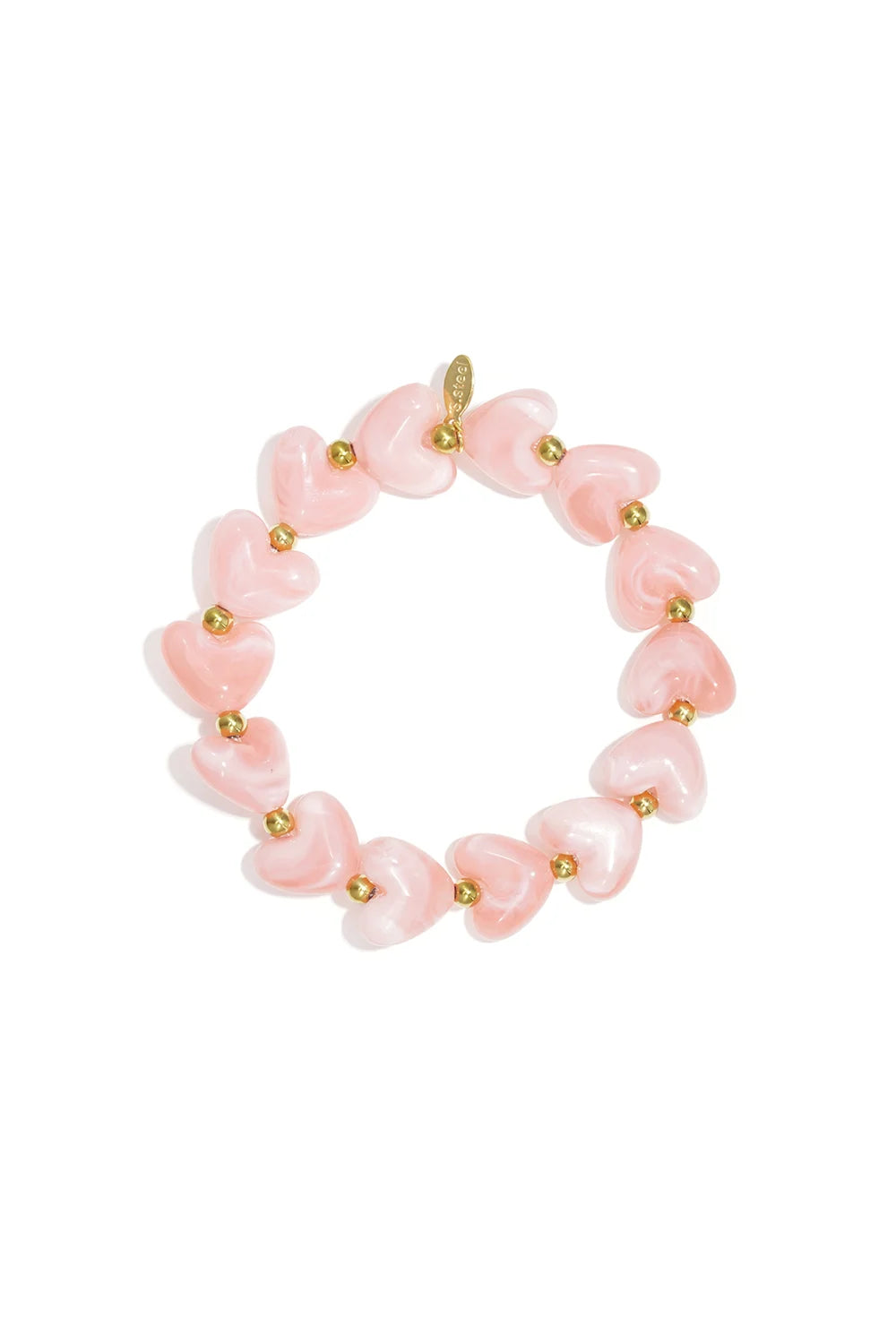 Elastieken hartjes kralenarmband peach