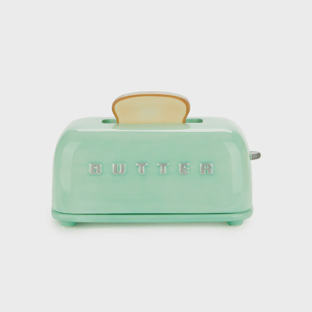Butter tray,Toasty,green,with lid,ceramic