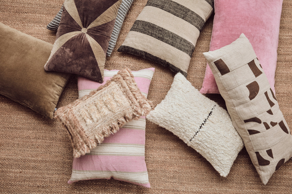 Woven Striped cushion Blush