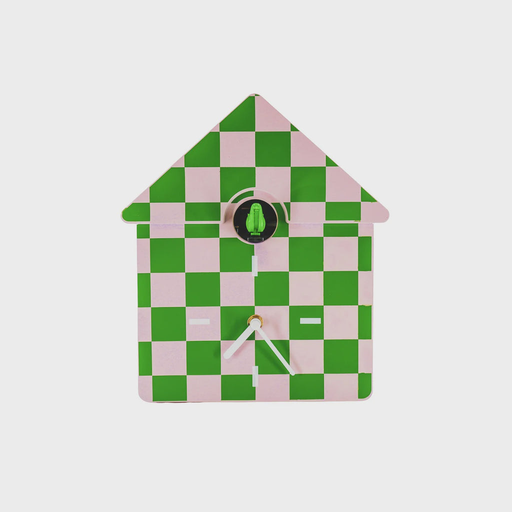 Clock- Wall Clock Cuckoo- Pattern- Green/Pink- 24x27x9cm