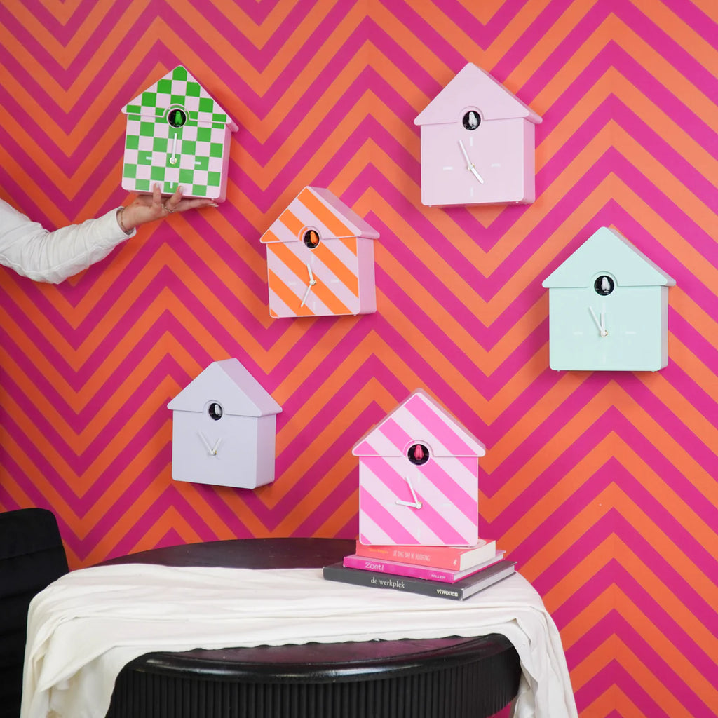 Clock- Wall Clock Cuckoo- Pattern- Orange/ Pink- 24x27x9cm
