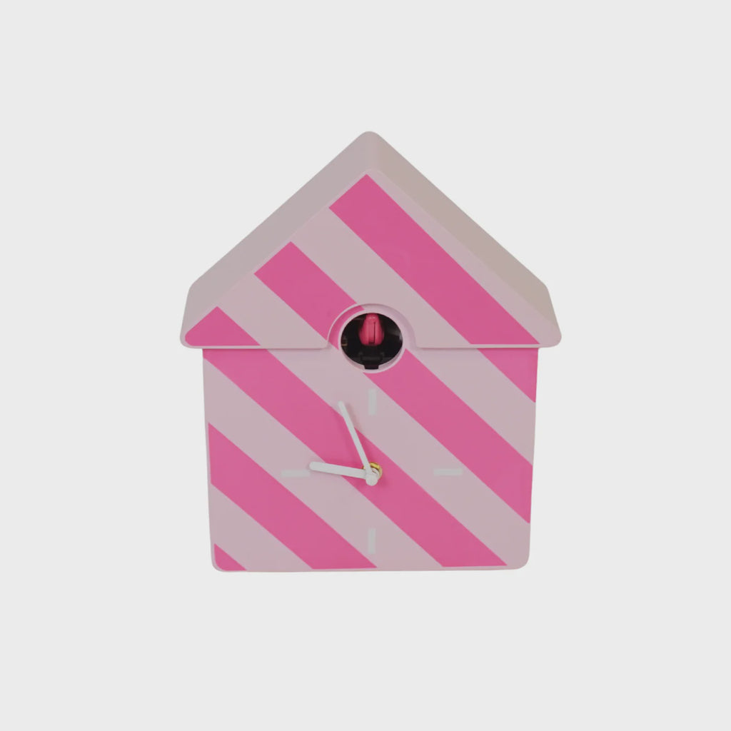 Clock- Wall Clock Cuckoo- Striped Pattern/Pink- 24x27x9cm