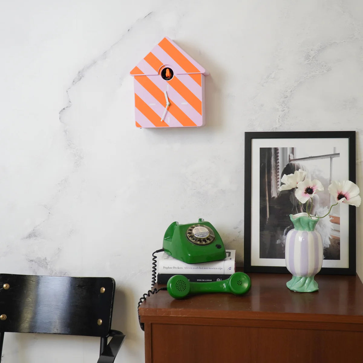 Clock- Wall Clock Cuckoo- Pattern- Orange/ Pink- 24x27x9cm