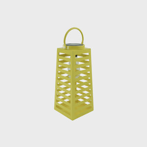 Lamp- Lantaarn/ Windlicht - Solar - Metaal - Neon Geel - 14x14x32,5cm