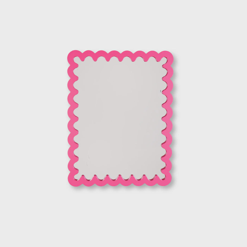 Spiegel - Wand Spiegel met Golvende Rand - MDF - Fluor Roze - 24x33x1.5cm