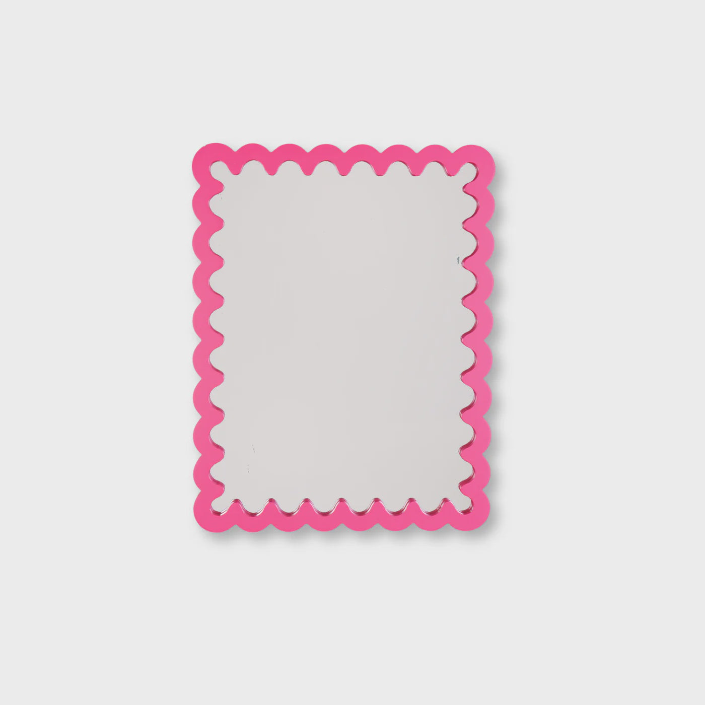 Spiegel - Wand Spiegel met Golvende Rand - MDF - Fluor Roze - 24x33x1.5cm