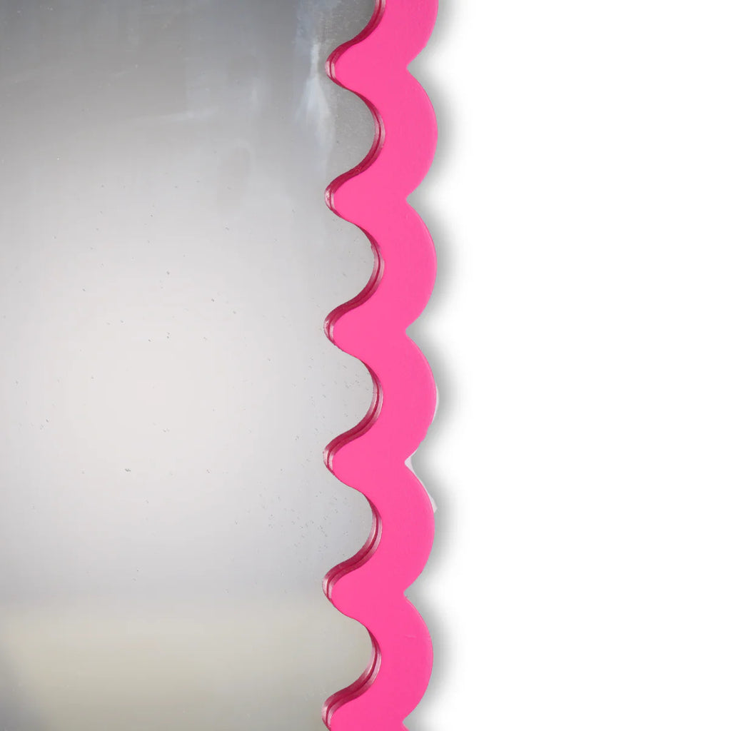 Spiegel - Wand Spiegel met Golvende Rand - MDF - Fluor Roze - 24x33x1.5cm