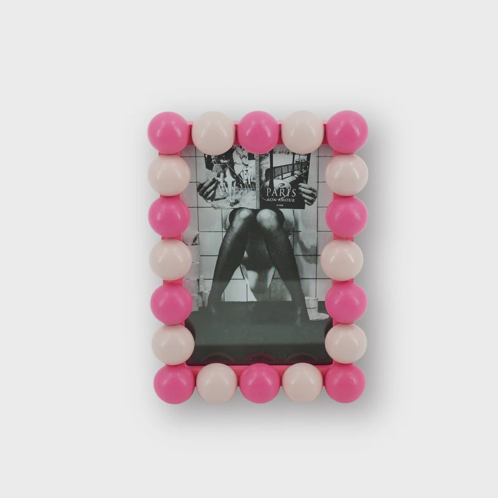 Fotolijst - Rechthoekig met Bolletjes Rand - MDF - Licht Roze/ Neon Roze - 18.5x13.5cm