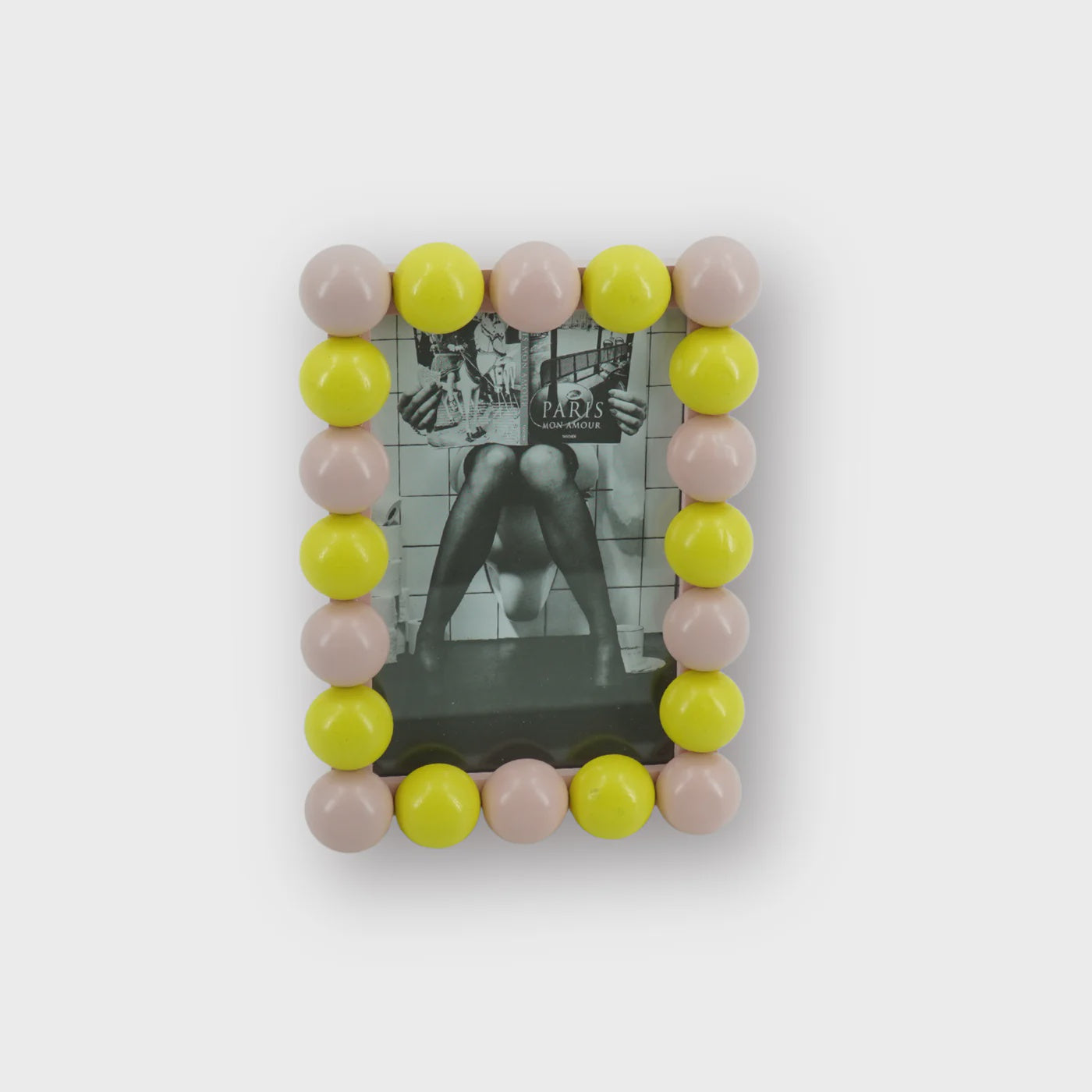 Fotolijst - Rechthoekig met Bolletjes Rand - MDF - Licht Roze/ Geel - 18.5x13.5cm