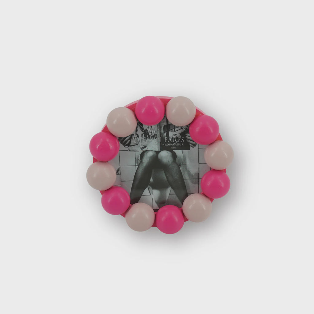 Fotolijst - Rond met Bolletjes Rand - MDF - Licht Roze/ Neon Roze - 14.5x14.5cm