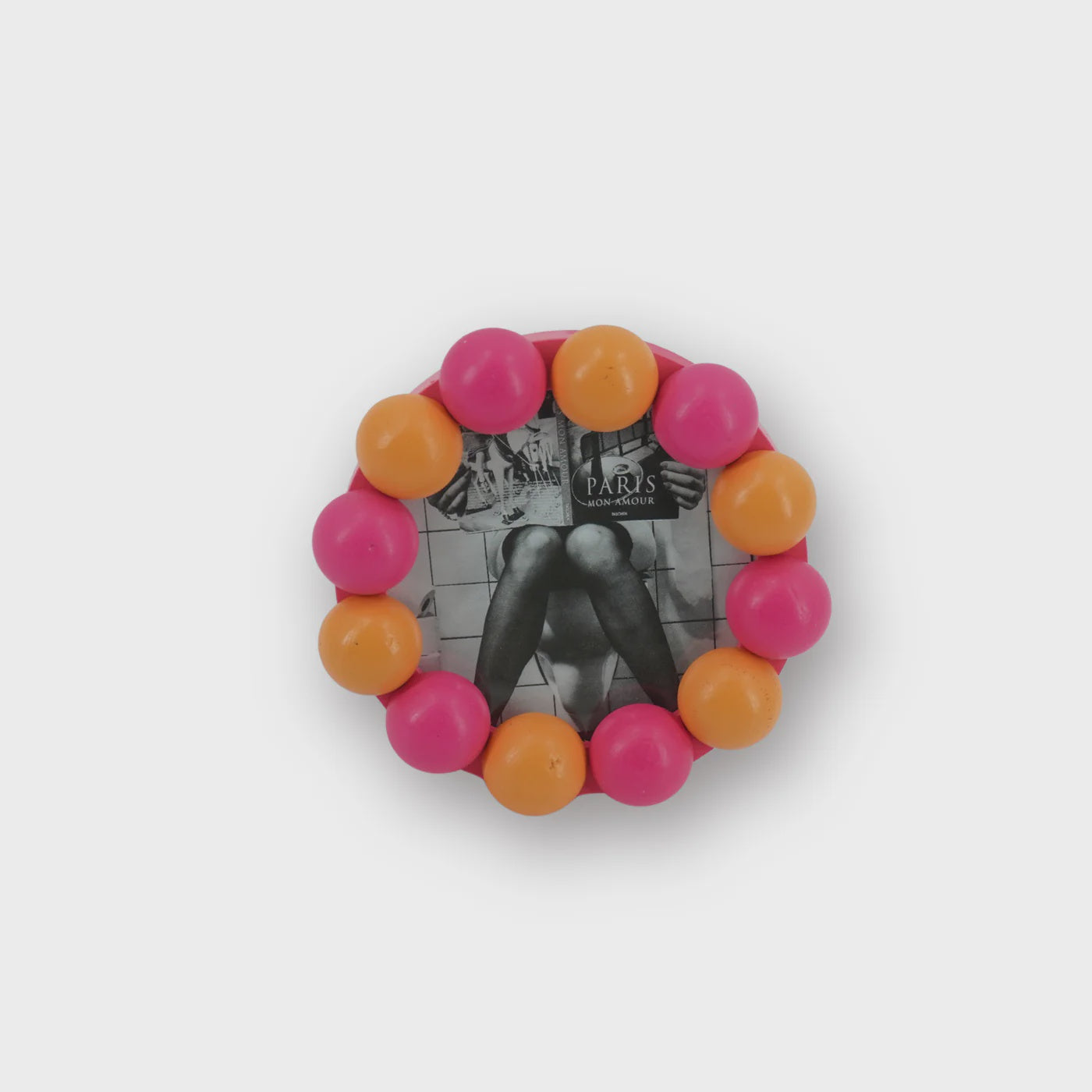 Fotolijst - Rond met Bolletjes Rand - MDF - Oranje/ Neon Roze - 14.5x14.5cm