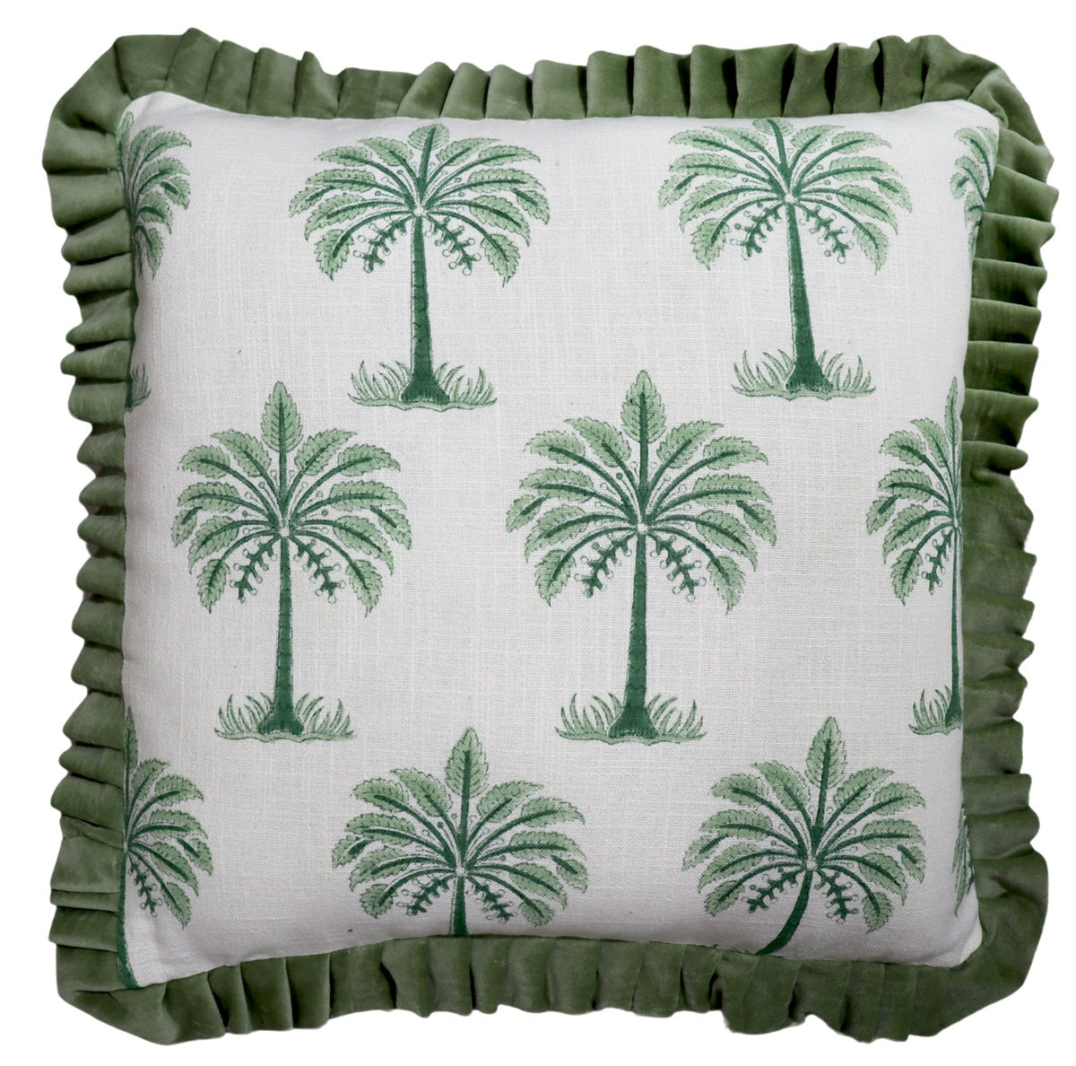 Kussen palm met roezels groen 40x60cm
