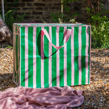 Jumbo storage bag shopper roze groen strepen