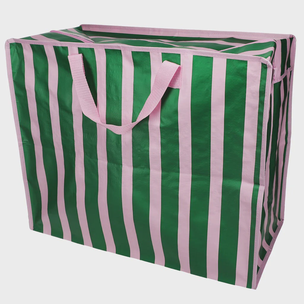 Jumbo storage bag shopper roze groen strepen