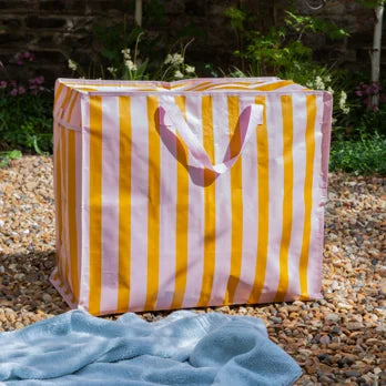 Jumbo storage bag shopper roze geel strepen