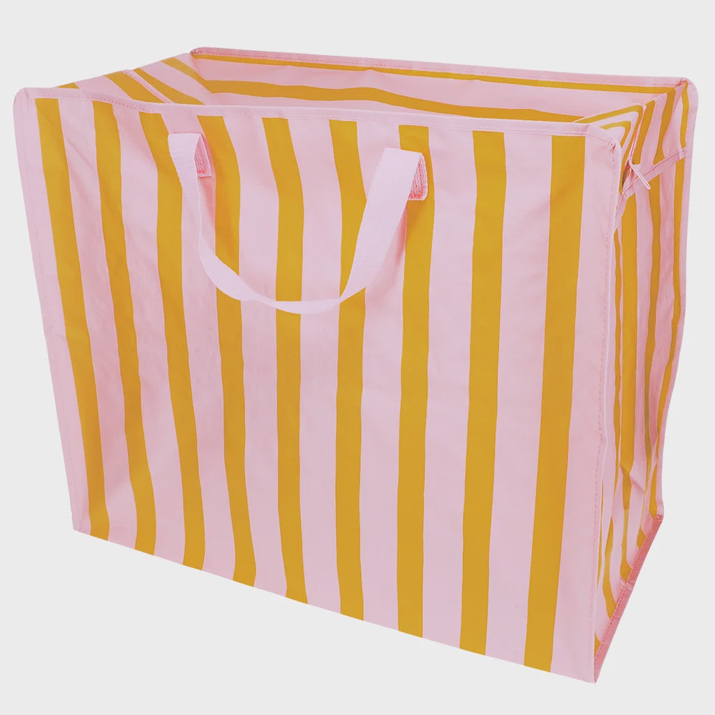 Jumbo storage bag shopper roze geel strepen