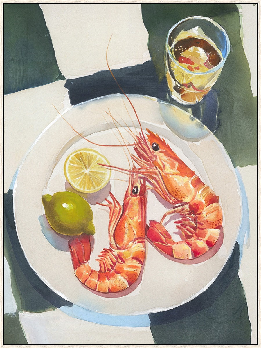 Schilderij met frame 60x80cm shrimps