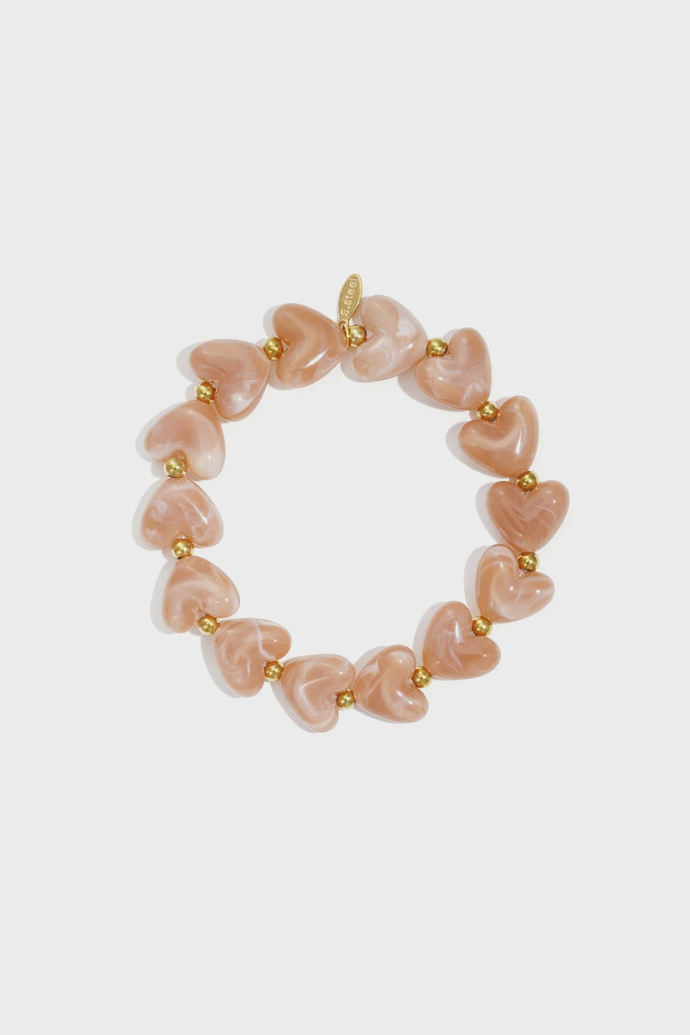 Elastieken hartjes kralenarmband beige