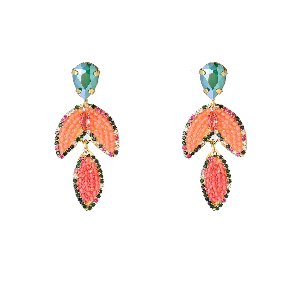 Small Stone Leaf Dangle - 14K + Winter Pink
