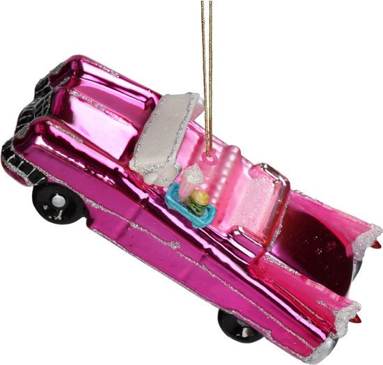 Kerstornament roze Cadillac