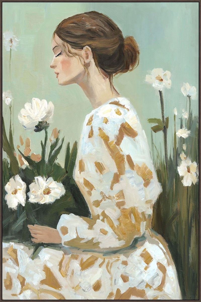Schilderij met frame 70x105cm vrouw bloemen fk9125