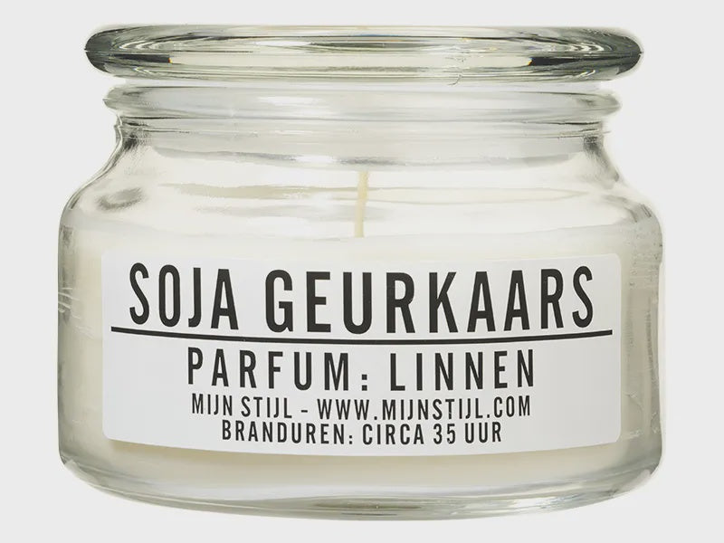 Geurkaars glas Linnen soja-basis