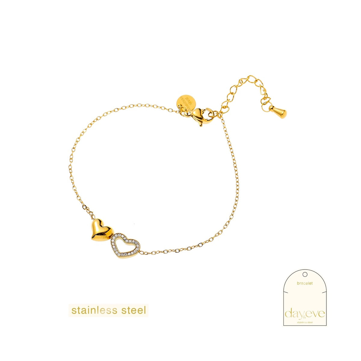 Double Sparkly Hearts Bracelet - 14K