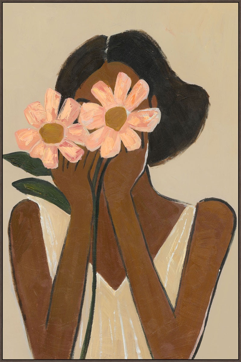 Schilderij met frame 70x105cm vrouw bloemen