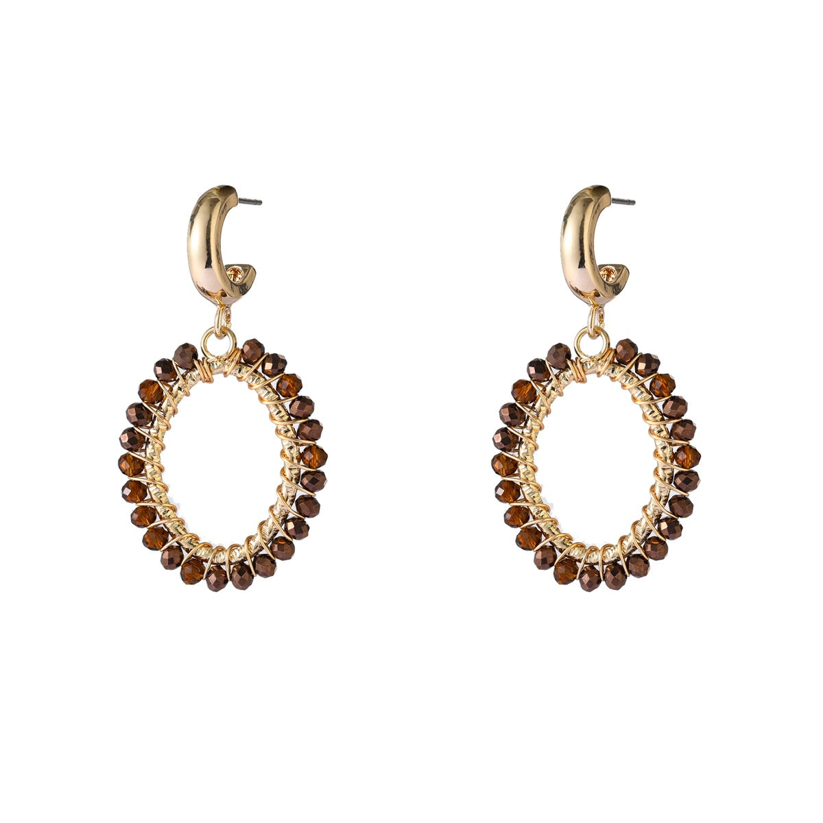 Oval Dangle - 14K + Brown