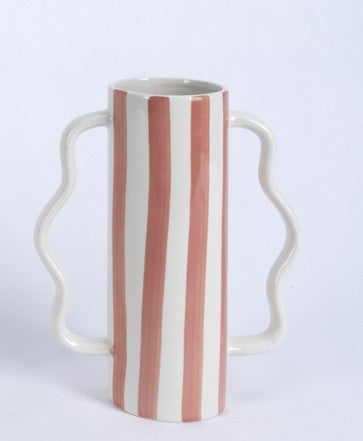 Aardewerk vaas met oren stripe peach