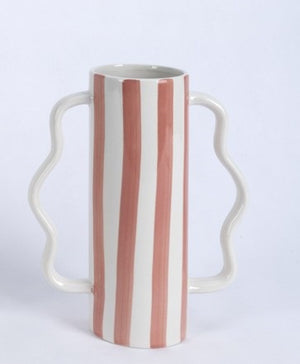 Aardewerk vaas met oren stripe peach