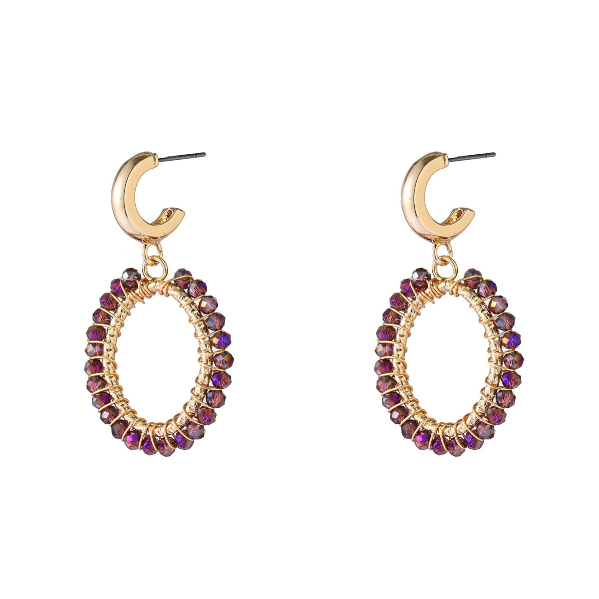 Oval Dangle - 14K + Dark Purple