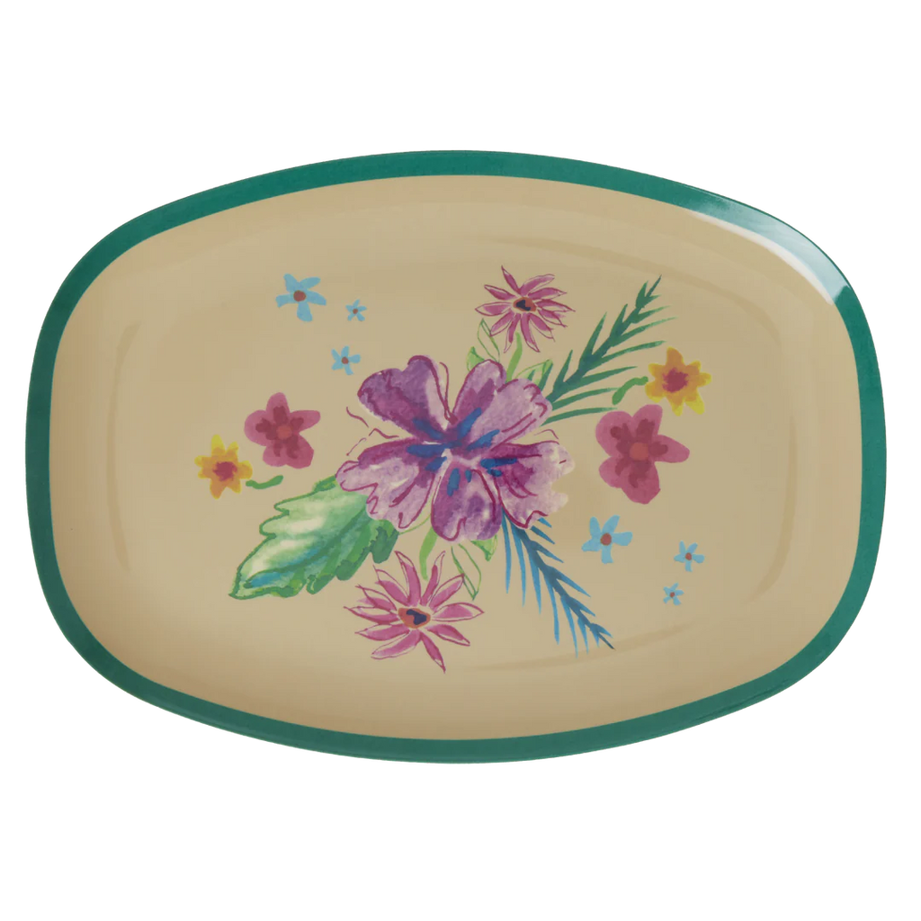 Melamine rectangular Plate Arda bloom Rice