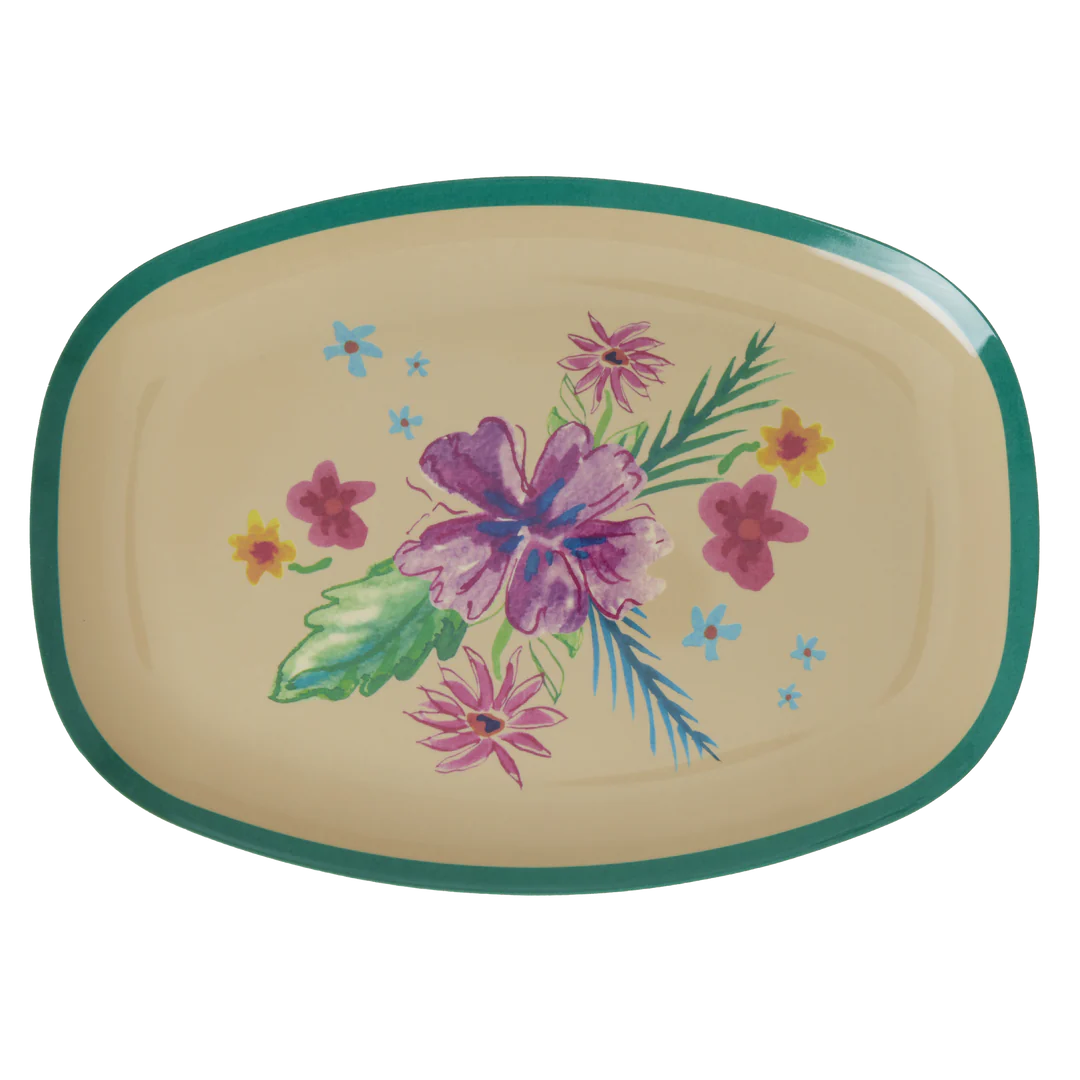 Melamine rectangular Plate Arda bloom Rice