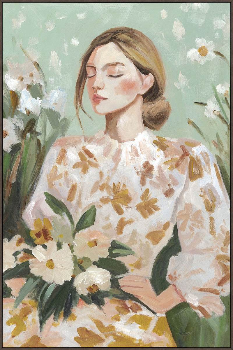Schilderij met frame 70x105cm vrouw bloemen fk9124