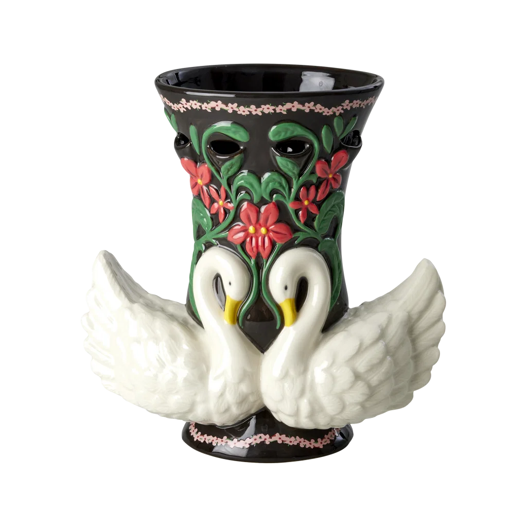 Keramiek vaas zwanen Rice