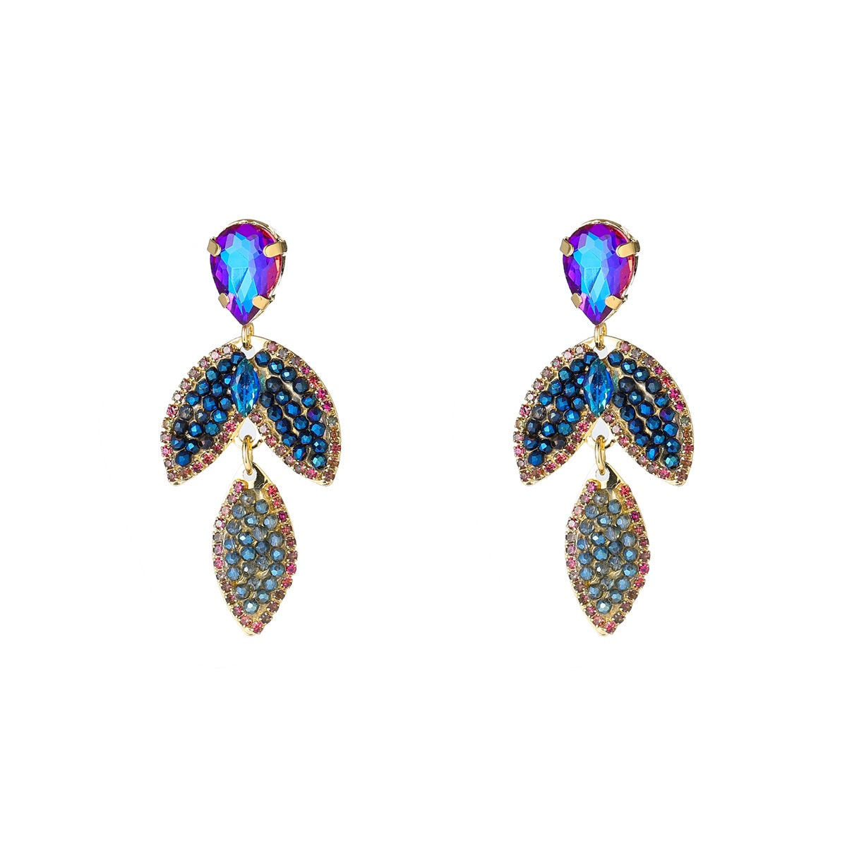 Small Stone Leaf Dangle - 14K + Blue