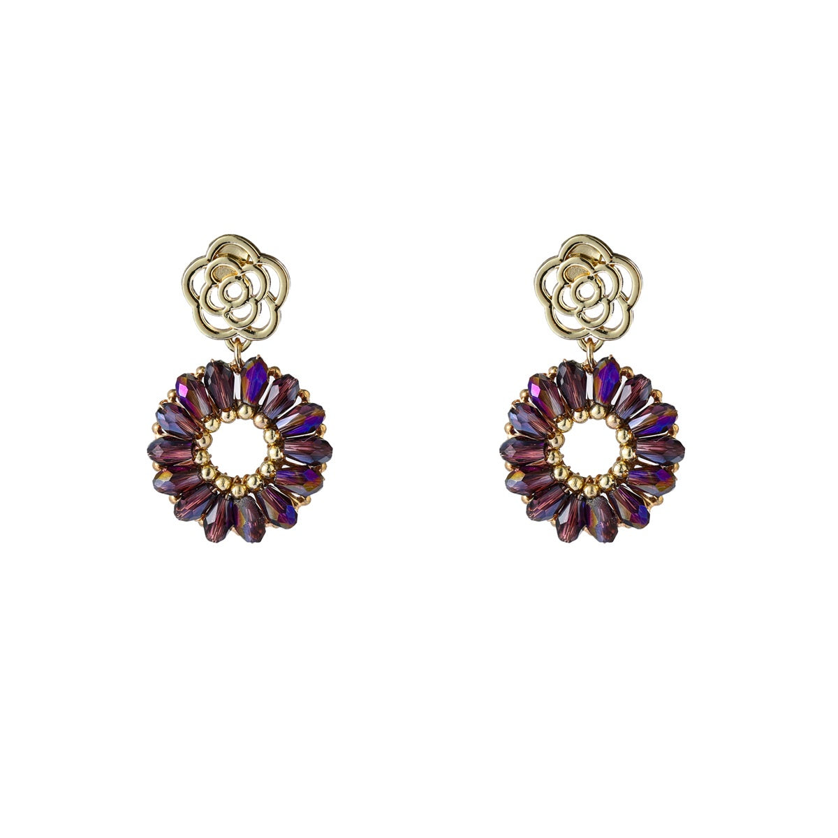 Flower Stud Long Round - 14K + Dark Purple