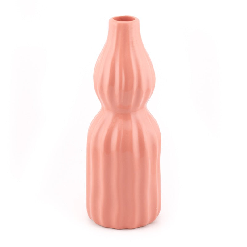 Aardewerk vaas stripes peach klein