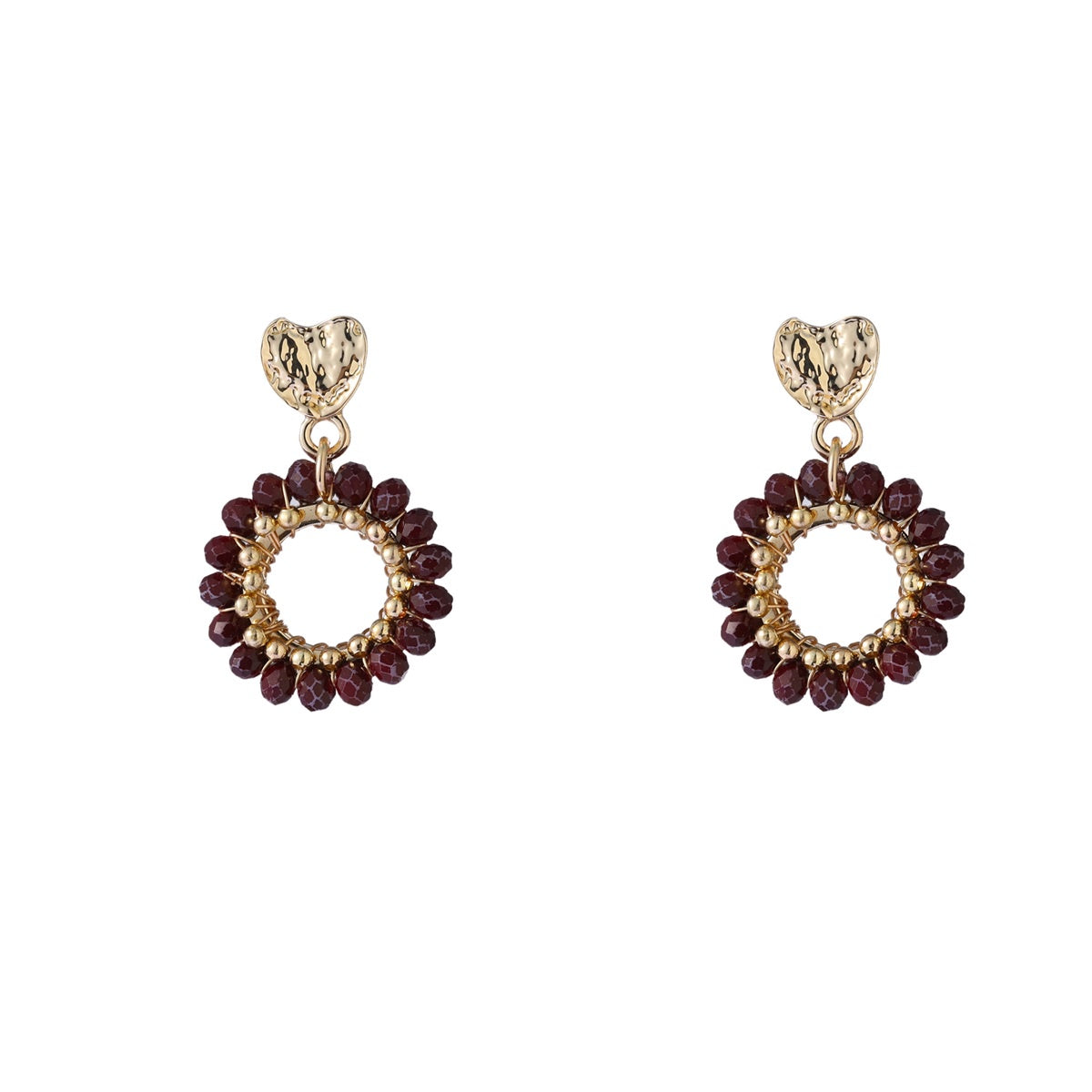 Heart Stud Round - 14K + Burgundy