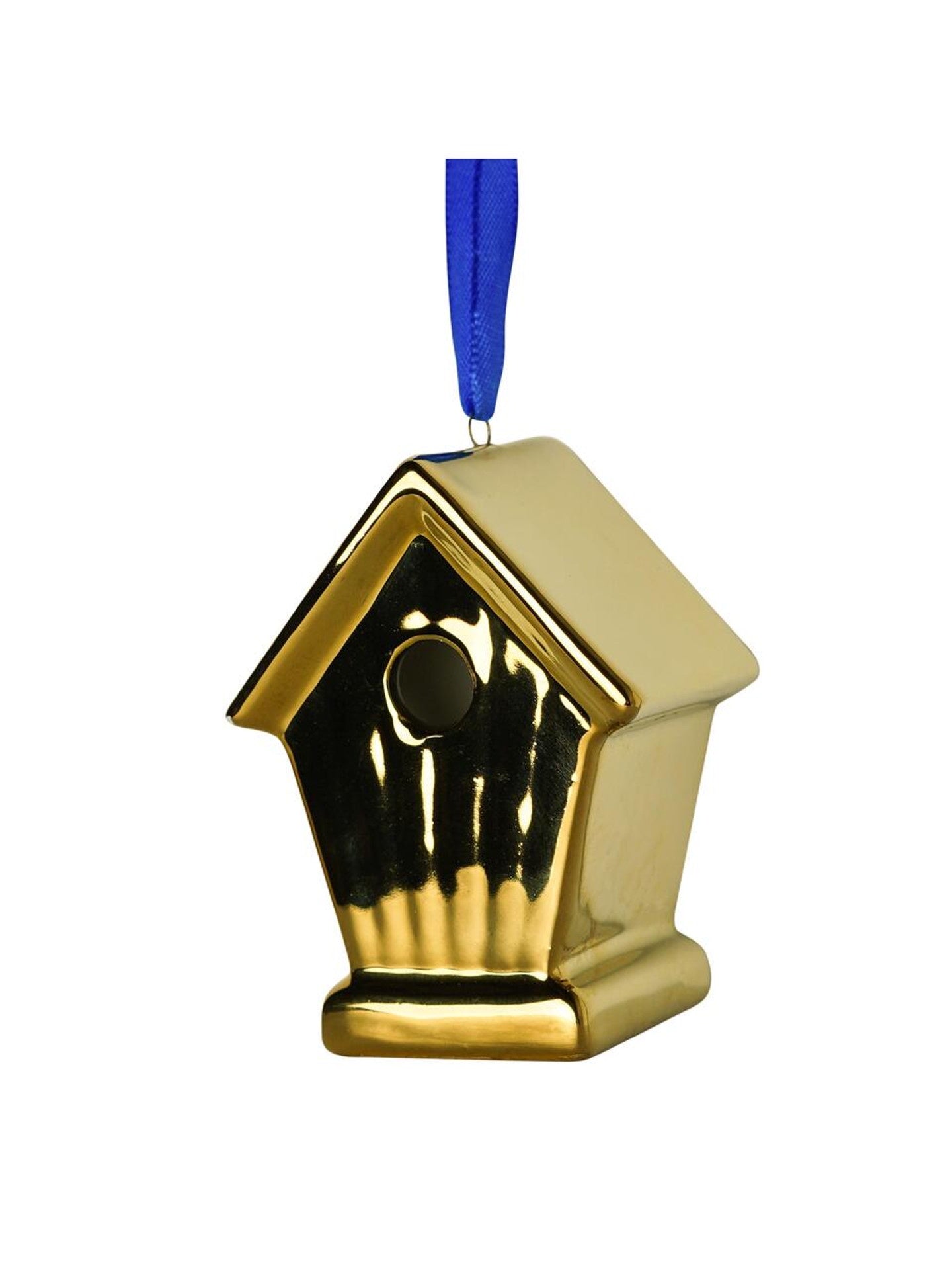 Heinen Delfts Blauw kerstornament vogelhuisje goud