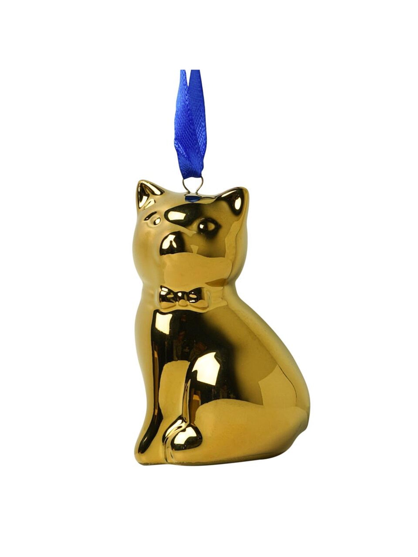 Heinen Delfts Blauw kerstornament gouden kat