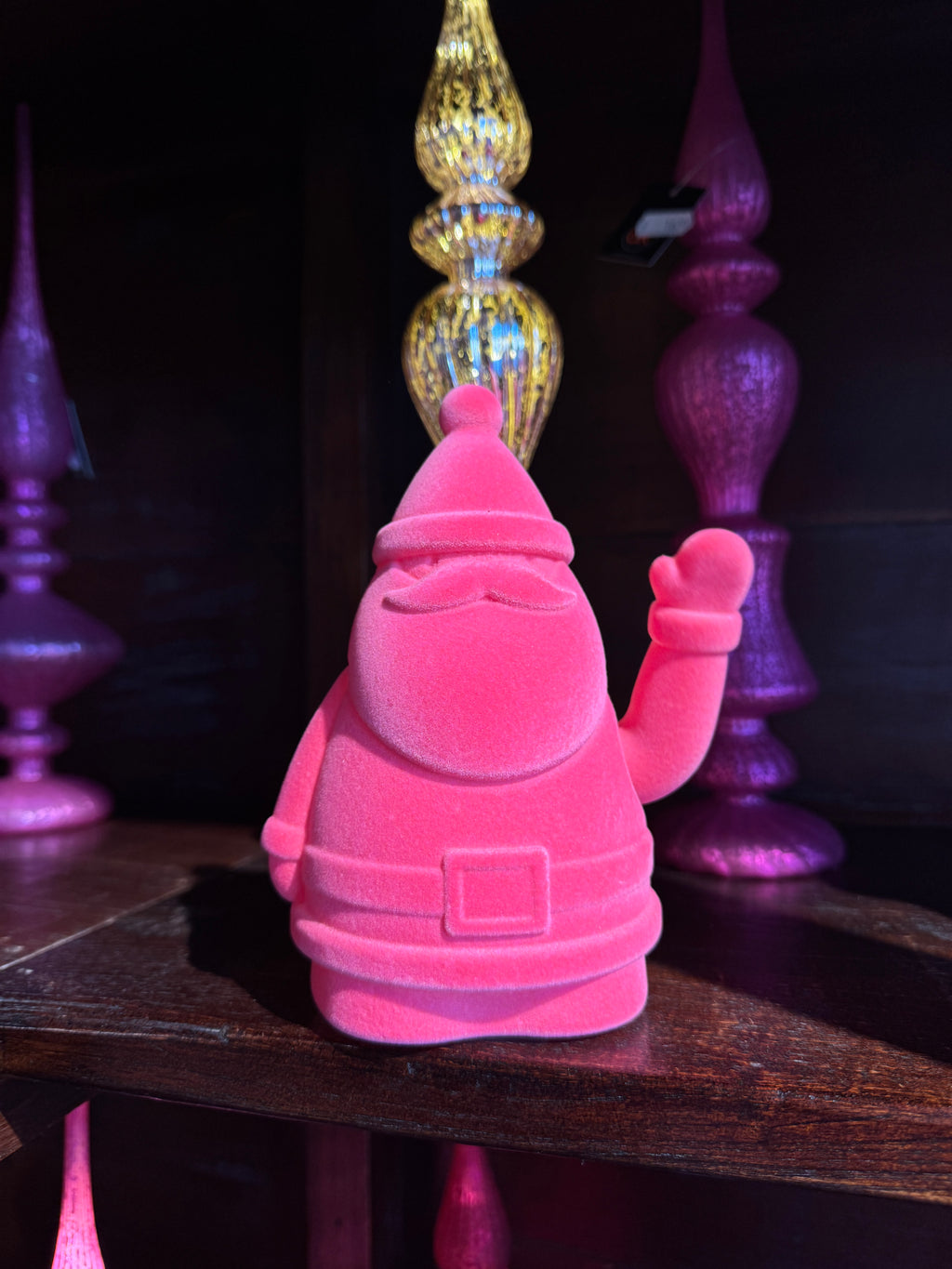 Zwaaiende kerstman geluksornament roze