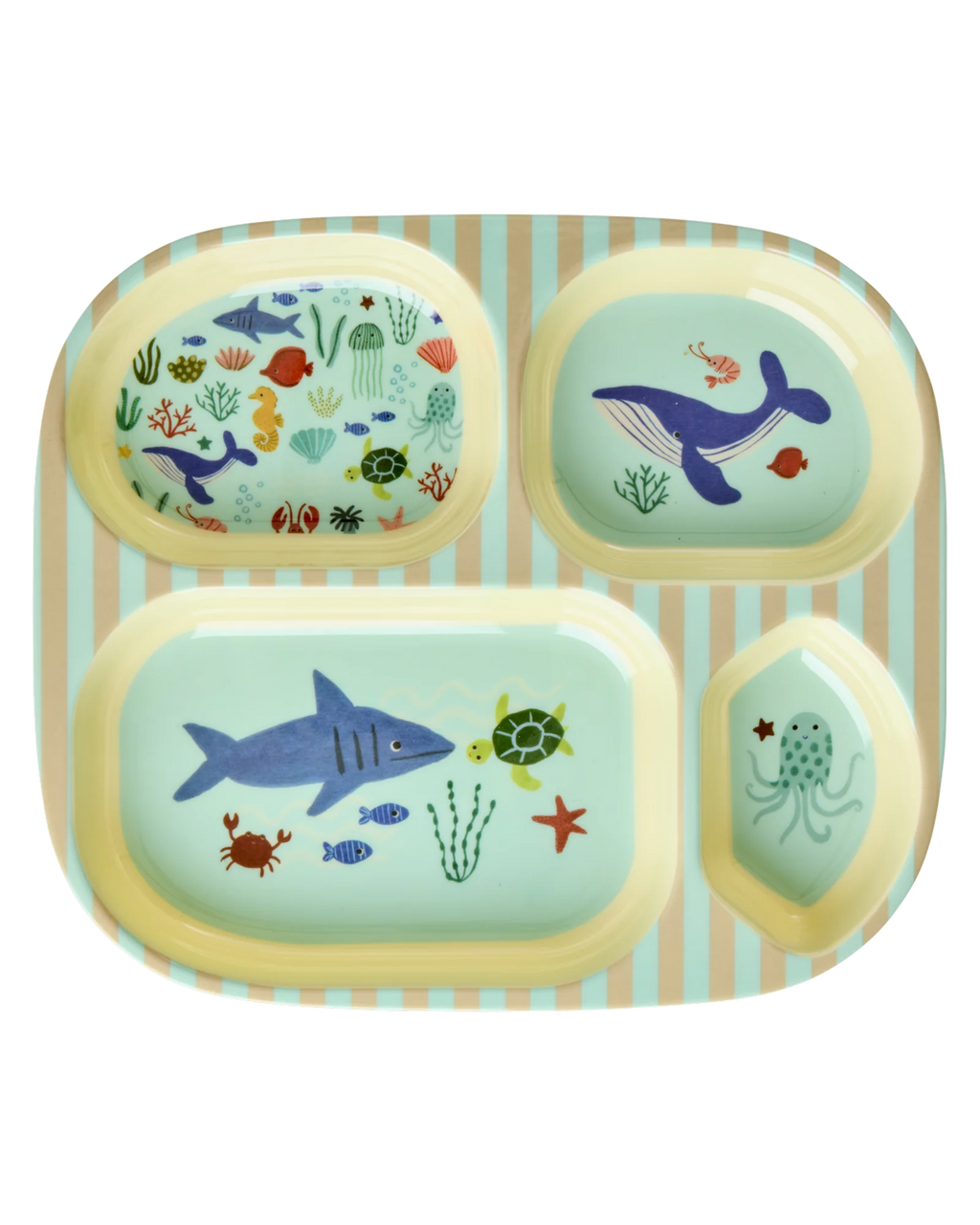 Melamine Kids 4 Room Plate Blue Ocean Print
