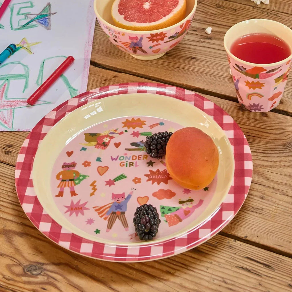 Kids Plate Pink Hero Print