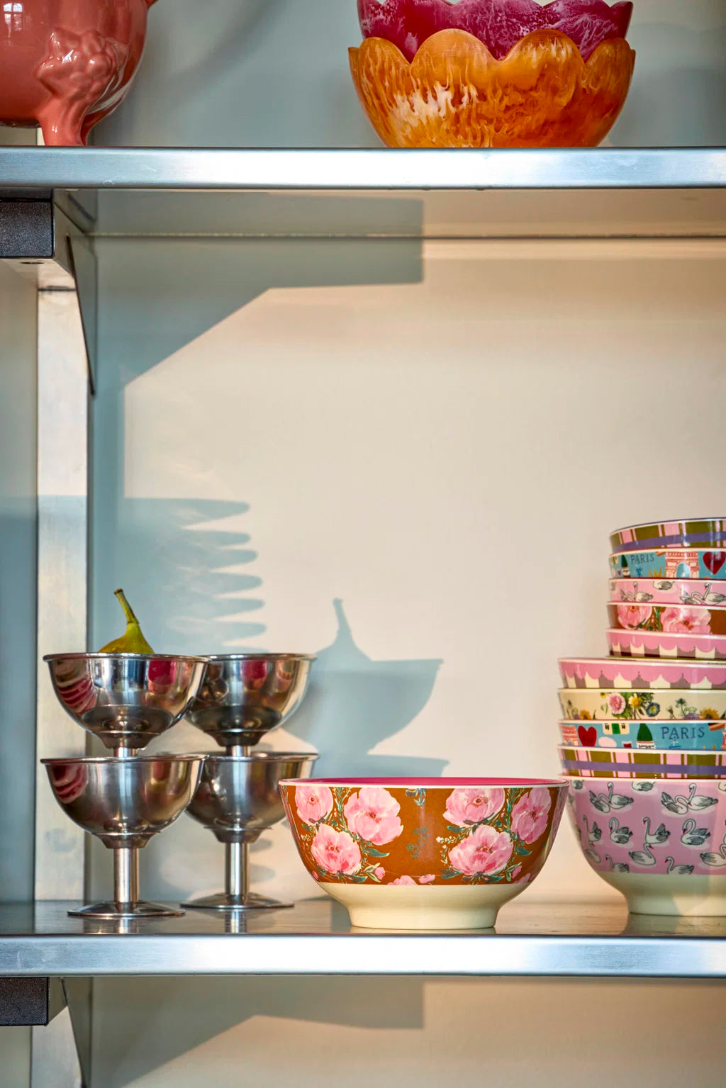 Melamine Bowl with Floral Fiesta Rose Medium
