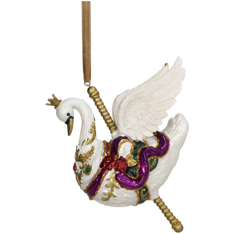 Ornament Carrousel Zwaan Polyresin
